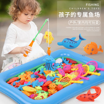 Foreign trade export magnetic fishing toy pool set 3 and a half years old children girl 1 baby 2 puzzle force fishing rod boy