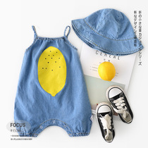 ins summer one-piece mens and womens baby denim romper pure cotton baby thin suit net infrared climbing clothes tide