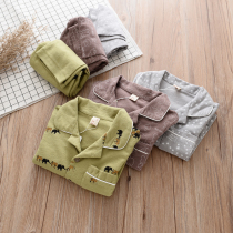 Autumn New Boys Home Conserved Cartoon Animal Printed Mill Wool Pure Cotton Home Suit Suit