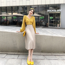 Lggstyle chic wind retro wave point shirt female fit headscarf A word knit plexiglass dress separately