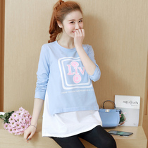 Pregnant women Autumn new fake two-piece coat 2021 spring pregnant women T-shirt long sleeve long length pregnant women dress