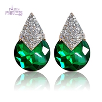 Han exaggerated temperament hypoallergenic green earrings high-end luxury super flash amethyst painless ear clip banquet earrings