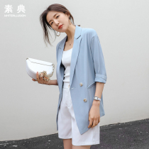 Summer Chiffon small suit womens thin 2021 net red loose sunscreen jacket medium and long casual three-point sleeve suit