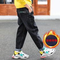 Boys jeans velvet thick pants 2020 spring and autumn and winter new childrens casual middle and large childrens Korean version of the tide
