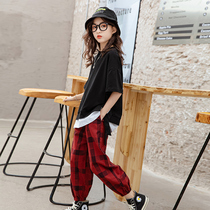2021 new girls hip-hop suit summer casual two-piece childrens loose short-sleeved middle and large childrens sports summer clothes