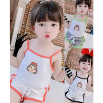 Girls suit summer girl baby mesh red hang with two pieces of gas 2022 summer childrens sports suit female tide