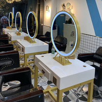 Barber shop mirror table hair salon special retro hairdressing mirror perming salon solid wood double-sided four-sided hair cutting mirror