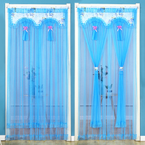 The lace door curtain is cut off from the four-season bedroom The home uses the summer anti-mosquito long yarn curtain to avoid punching the hole and floating the curtain to send the pole