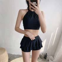 2021 new swimwear womens fairy Fan students split conservative Belly Button slim dress Blister Spa Swimsuit