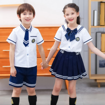 Primary school uniform summer short sleeve suit shirt college style children graduation class uniform kindergarten Garden uniform Navy style