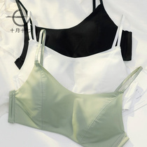 Chest underwear womens thin summer without steel ring small chest gathering student girl bra black white anti-light bra