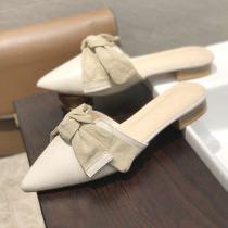 2020 new Baotou Korean half slippers pointed flat bottom cool women Spring and Autumn wear bow lazy Muller shoes