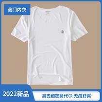 Haumenmoir male short sleeve t-shirt ice silk slip 2022 new upscale No marks free cut mens pure color V-neck