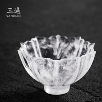 Ancient glass cup Large frozen and burned glass teacup Tea cup Master single cup Flower Letter cup Kung Fu tea with tea cup