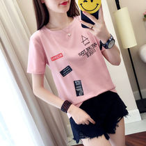 Short-sleeved T-shirt womens loose student Korean edition plus size 2020 new round neck printing wild outside wear base shirt top