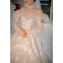 Main wedding dress 2021 new 2022 bridal court style palace wind big trailing long sleeves luxurious senior feel little sublet
