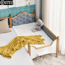 Childrens bed with guardrail solid wood princess bed baby single bed widening Yanbian baby cot splicing big bed soft bag