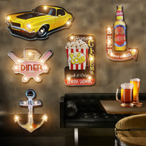 Wrought iron American retro wall decoration Bar Cafe LED light Internet cafe wall hanging piece decoration creative ornaments