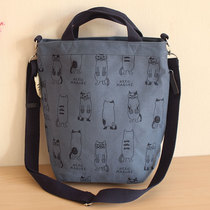 Cute printed cat multi-pocket practical handbag messenger bag suction buckle bag Blue