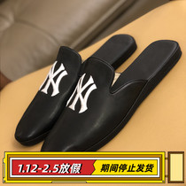 2021 summer new European station leather trendy brand mens shoes NY Baotou half slippers breathable heelless slippers men
