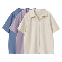 Huang no trouble blue short sleeve shirt female summer outside wear 2021 new design sense niche lapel casual shirt