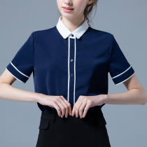 Contrast collared professional shirt womens short sleeve 2021 summer new professional shirt tooling temperament slim lady top