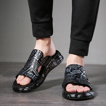 Tide brand one-word drag mens leather wear summer fashion ins trend Korean version of personality leisure beach sandals