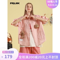 FRLMK national tide brand summer couple hip-hop Zhou Jiuliang with the same detachable bear hanging loose short-sleeved shirt