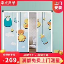 Youshiman childrens cartoon trackless indoor folding invisible sliding door living room bedroom kitchen partition wardrobe sliding door