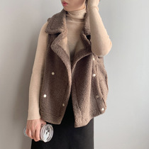 Autumn and winter lamb wool one-piece plush vest female Korean version of fashion thickened loose solid color motorcycle jacket