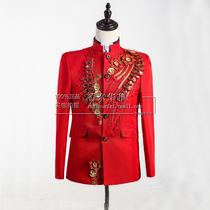 Zhongshan suit mens applique youth sequin embroidered chorus costumes dress singer host costume costumes