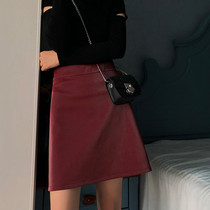 2021 new small leather skirt temperament is thin a-line skirt womens autumn hip skirt wild high waist bottoming short skirt