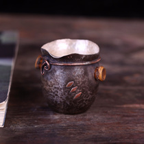 Handmade independent real shot picture Xian Yunya play bamboo root binaural sterling silver male cup fair cup Tea ceremony utensils supplies