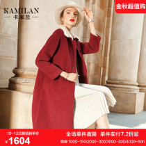 Calaman coat womens long autumn and winter New simple Joker profile mink fur collar coat