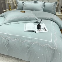 Four pieces of 100 long-deed cotton pure cotton sheets embroidered with spring and autumn is covered with European-style all-cotton high-end beds