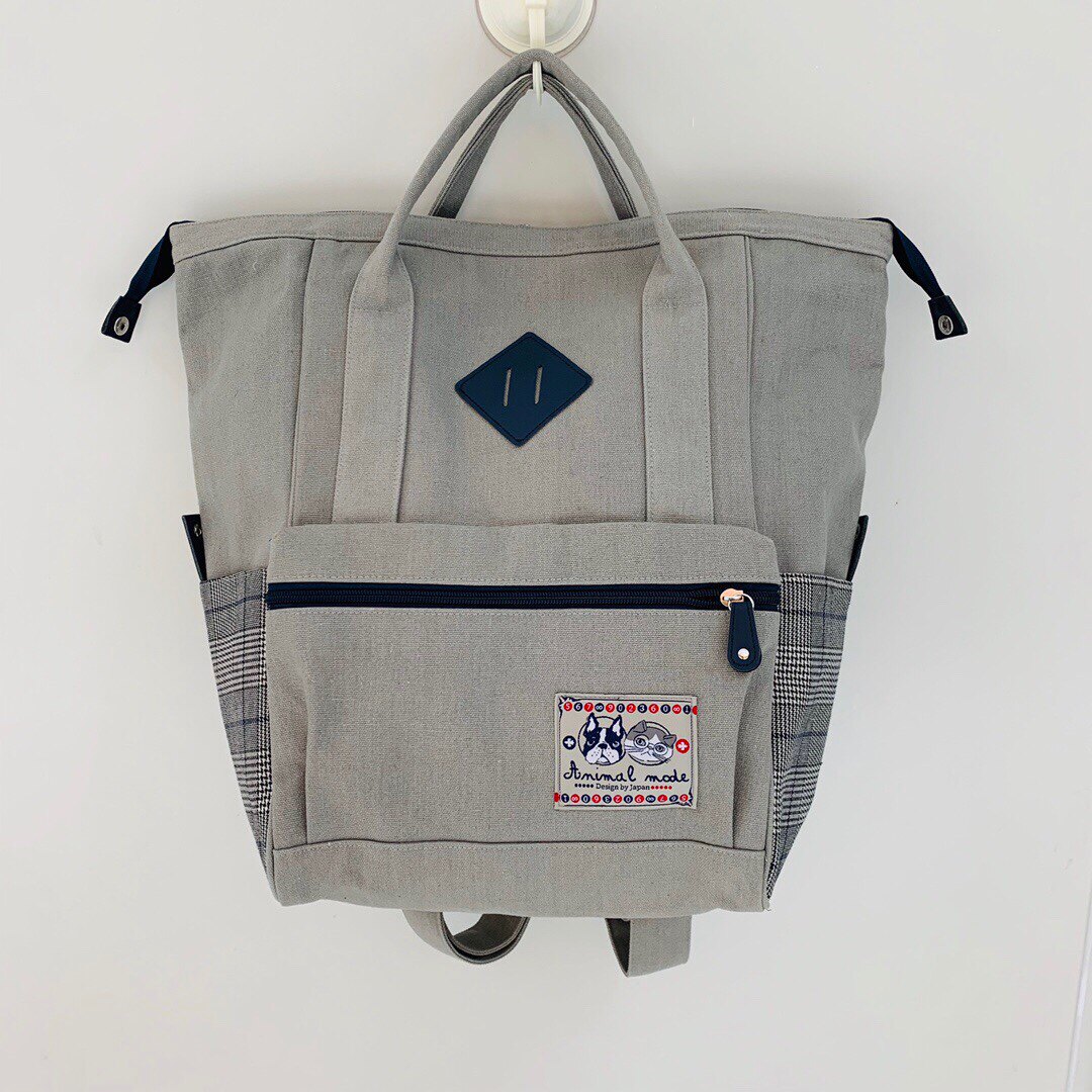 日本25买手店 kusuguru 大容量帆布书包双肩包妈咪包旅行包学生