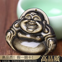 Golden Obsidian Maitreya Buddha Pendant Obsidian Maitreya Necklace Big Belly Smiling Buddha Statue Crystal Gift Jewelry