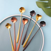 Thai nostalgia stainless steel flower spoon Cherry blossom cute afternoon tea spoon Ice cream spoon Coffee dessert spoon 612