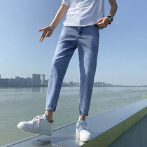 Jeans men summer thin fashion brand loose straight tube Korean version of the trend Hong Kong style 2021 casual nine mens pants