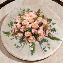 Table flower table floral ornaments decoration fake flower insertion imitation anti-real flower light luxury hotel large round table decoration turntable set
