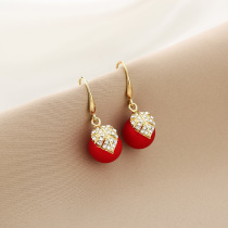 Japanese and Korean temperament Net red leaves red beads earrings fashion simple alloy flowers personality earrings female