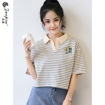 Summer loaded loose with slim fit short Mitch short sleeve striped striped t-shirt woman design sensation ins Chaunet red turned polo shirt