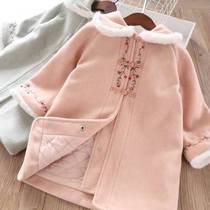Girls coat autumn and winter clothing 2020 anti-season clearance in childrens woolen coat Chinese button embroidery wool collar New year dress