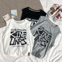 Gangfeng chic beach vest men ins Tide brand Cotton loose fat print waistless fitness training sleeveless T-shirt