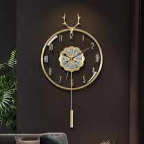 Nordic deer head pure copper wall clock living room light luxury modern home fashion time clock simple wall high-end large watch