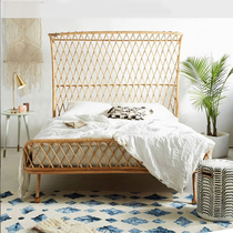 Nordic Japanese real rattan bed Simple creative apartment rattan bed bed and breakfast Hotel country style double rattan bed furniture