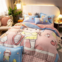 (Fuji Store)Cute cartoon thickened warm Falai velvet four-piece coral velvet ins girls duvet cover