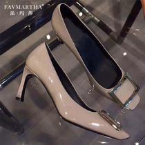 High heels women Spring Spring Summer thin heel square head single shoes women 2021 new square buckle with temperament Joker professional shoes women