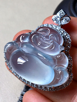 Natural Myanmar ice pendant Maitreya Buddha Qingshui jade 18K gold inlaid female model with certificate gift