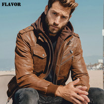 2020 Autumn and Winter new leather mens leather detachable double placket hooded American locomotive leather jacket mens leather jacket